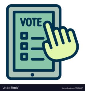 A picture of a hand voting on a screen